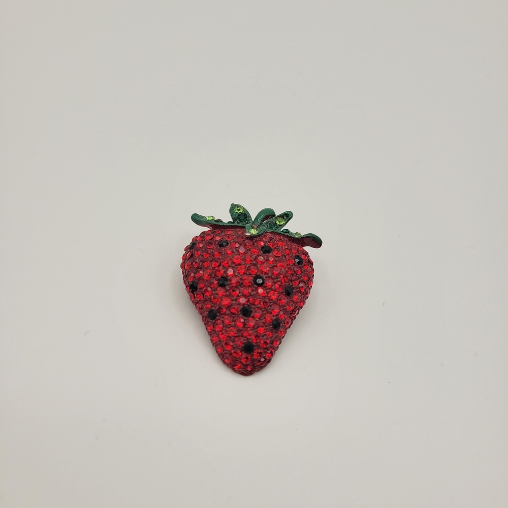 Vintage Kirks Folly Strawberry Red And Green Rheinstone Brooch